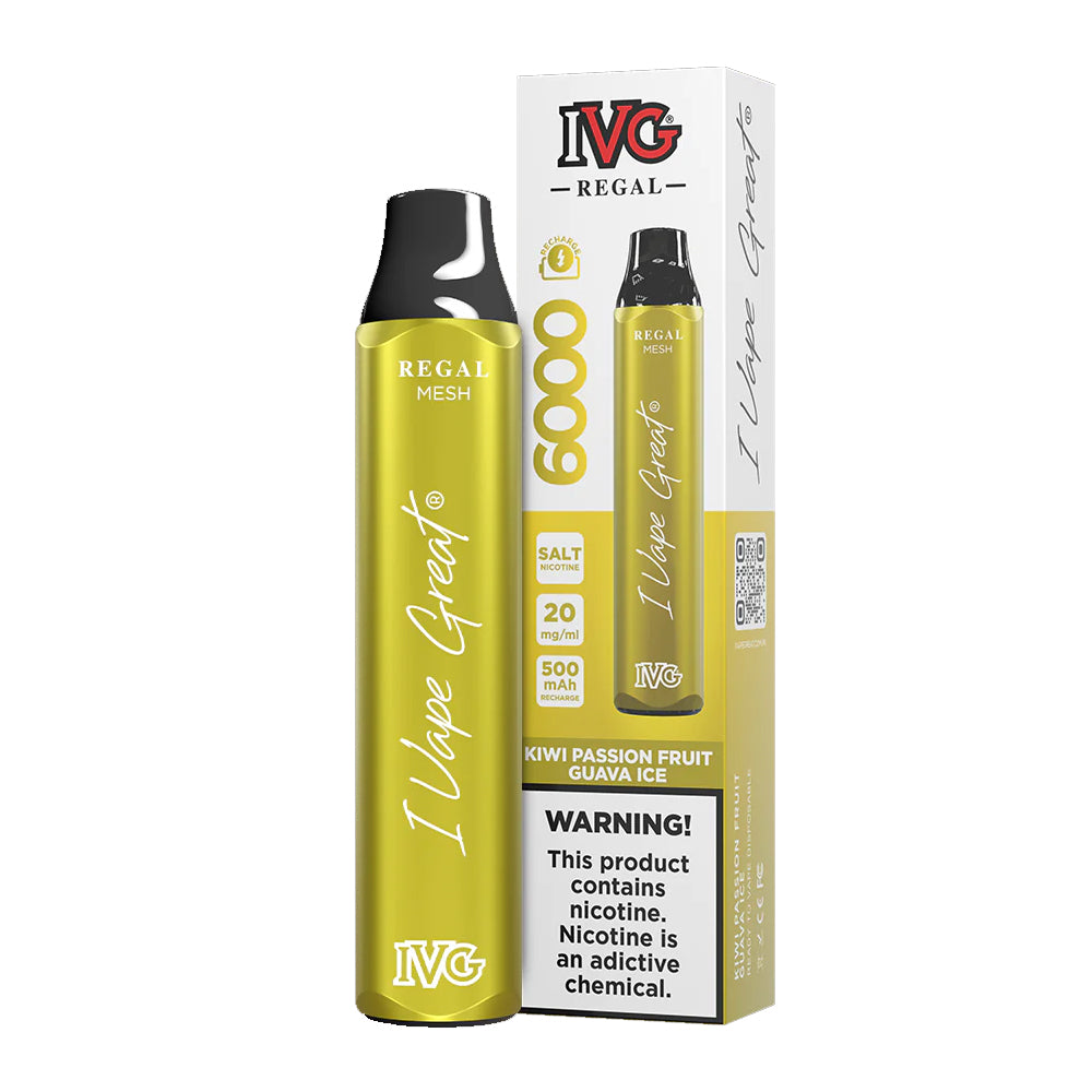 IVG Regal Disposable Vape – KIWI PASSION FRUIT GUAVA ICE (20, 50mg) (6000 Puffs)